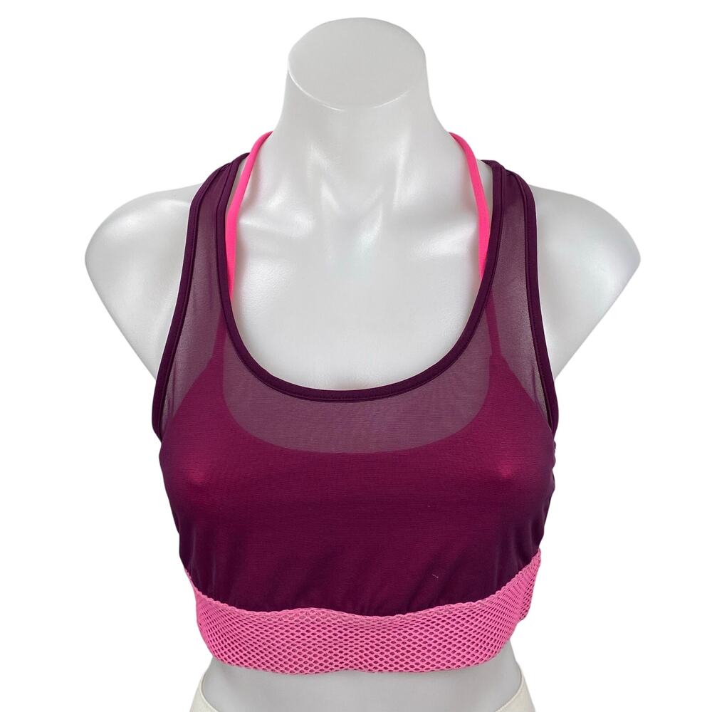 Alo Yoga Women's Pink Mesh Racerback Workout Athletic Sports Bra Crop Top Size M